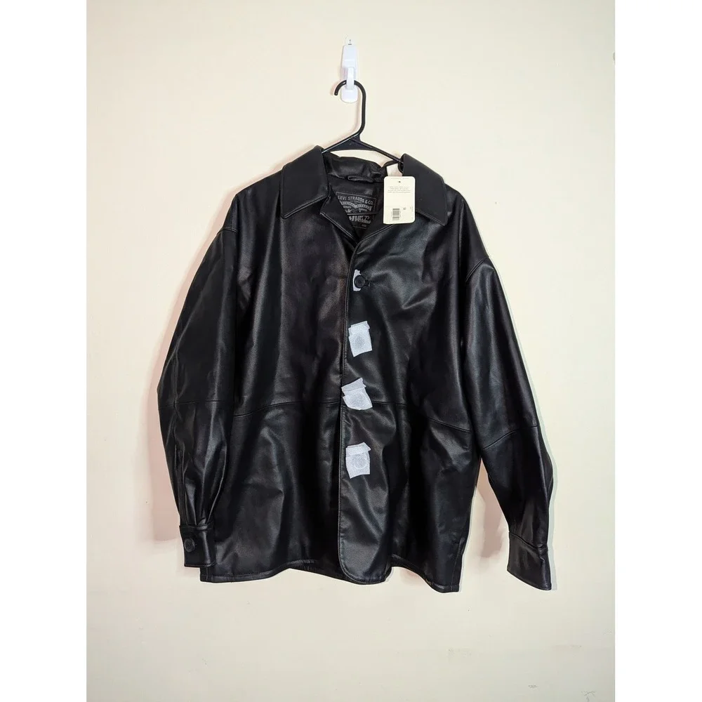 Levis Mens Recycled Leather Shirt Jacket Black Button Front A32500001 Size L NEW - Picture 5 of 13